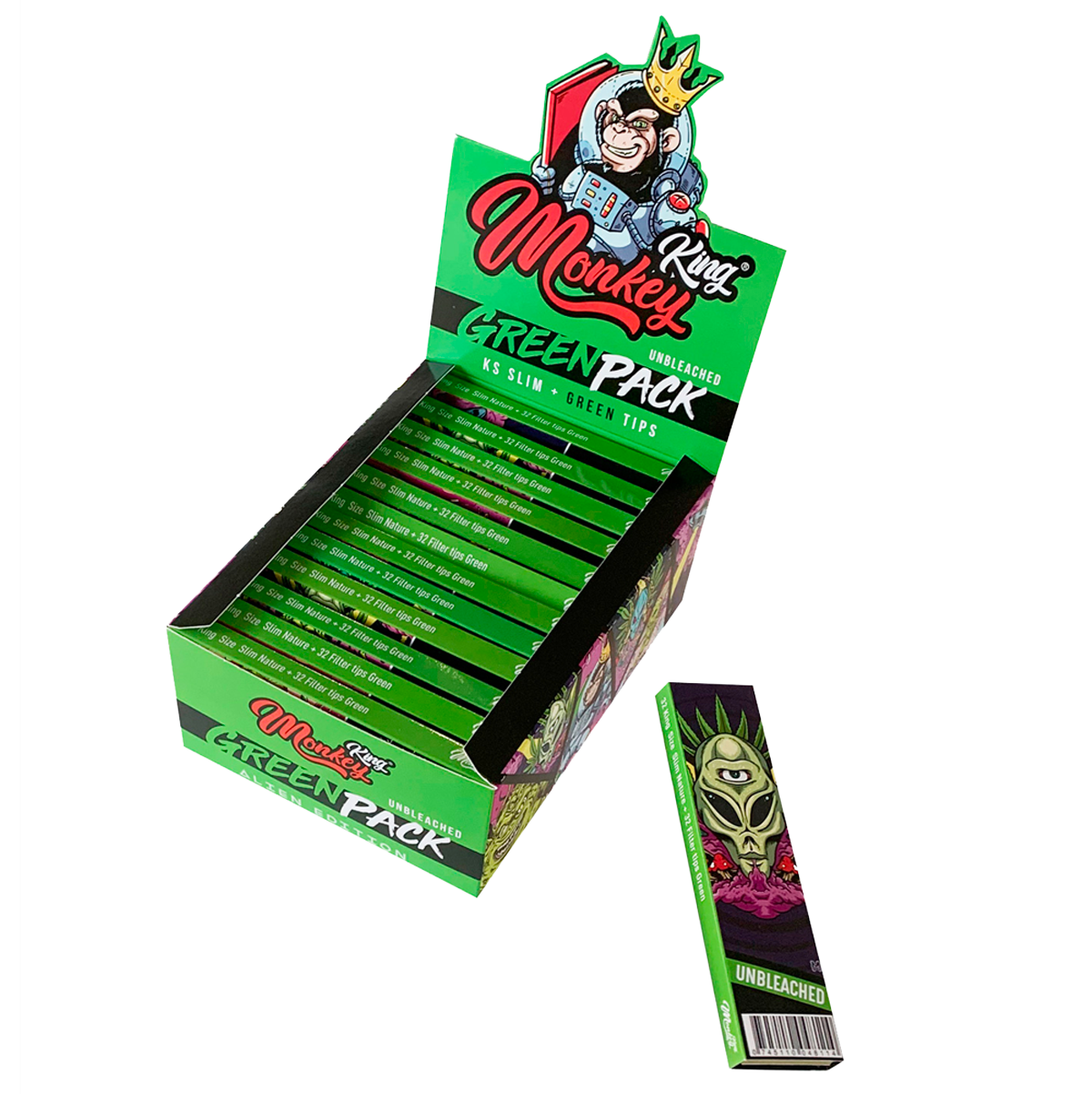 Alien Monkey King Rolling Papers + Tips: King Size Slim Unbleached