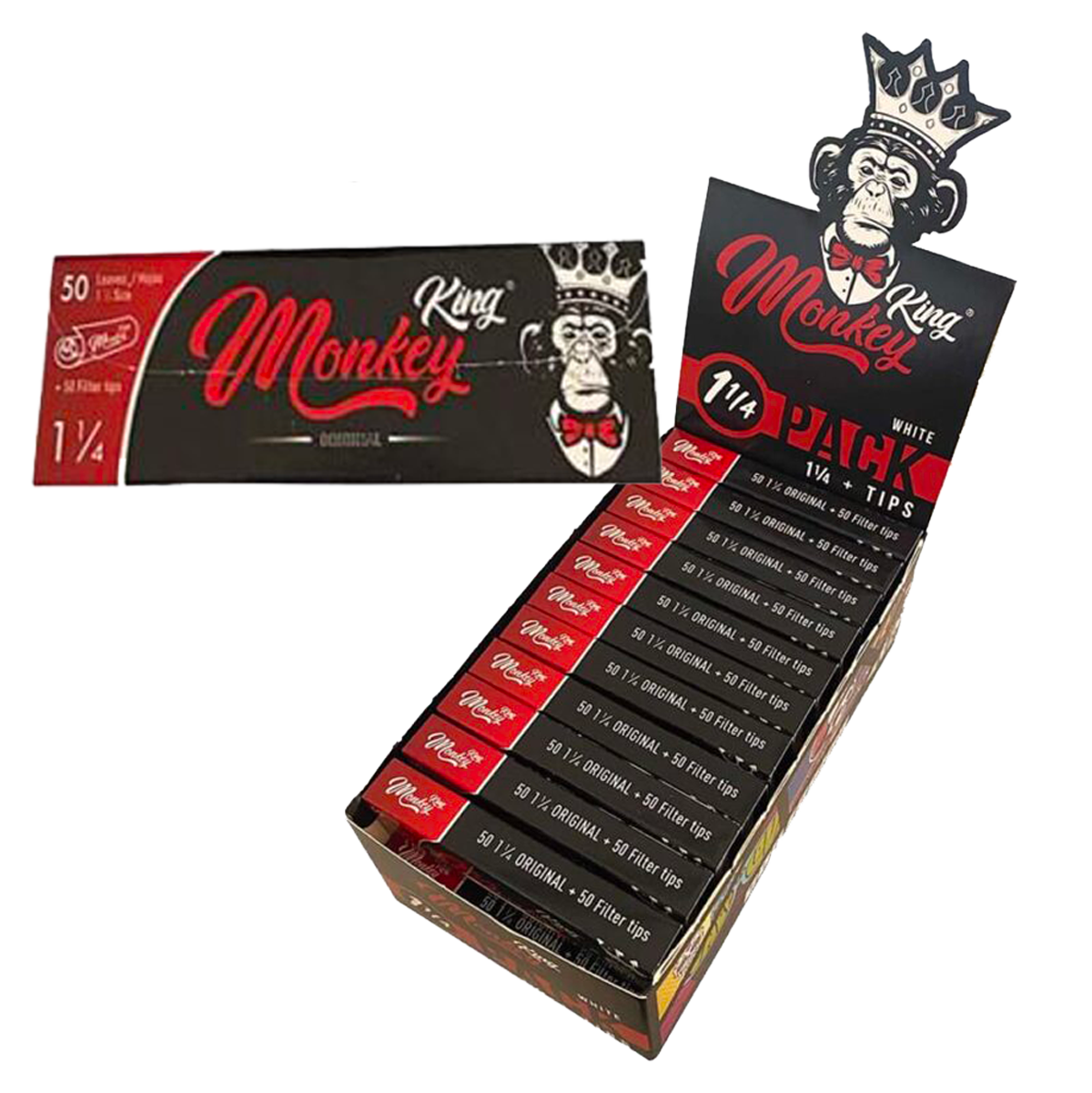 Monkey King Rolling Papers + Tips: Medium 1 1/4 White