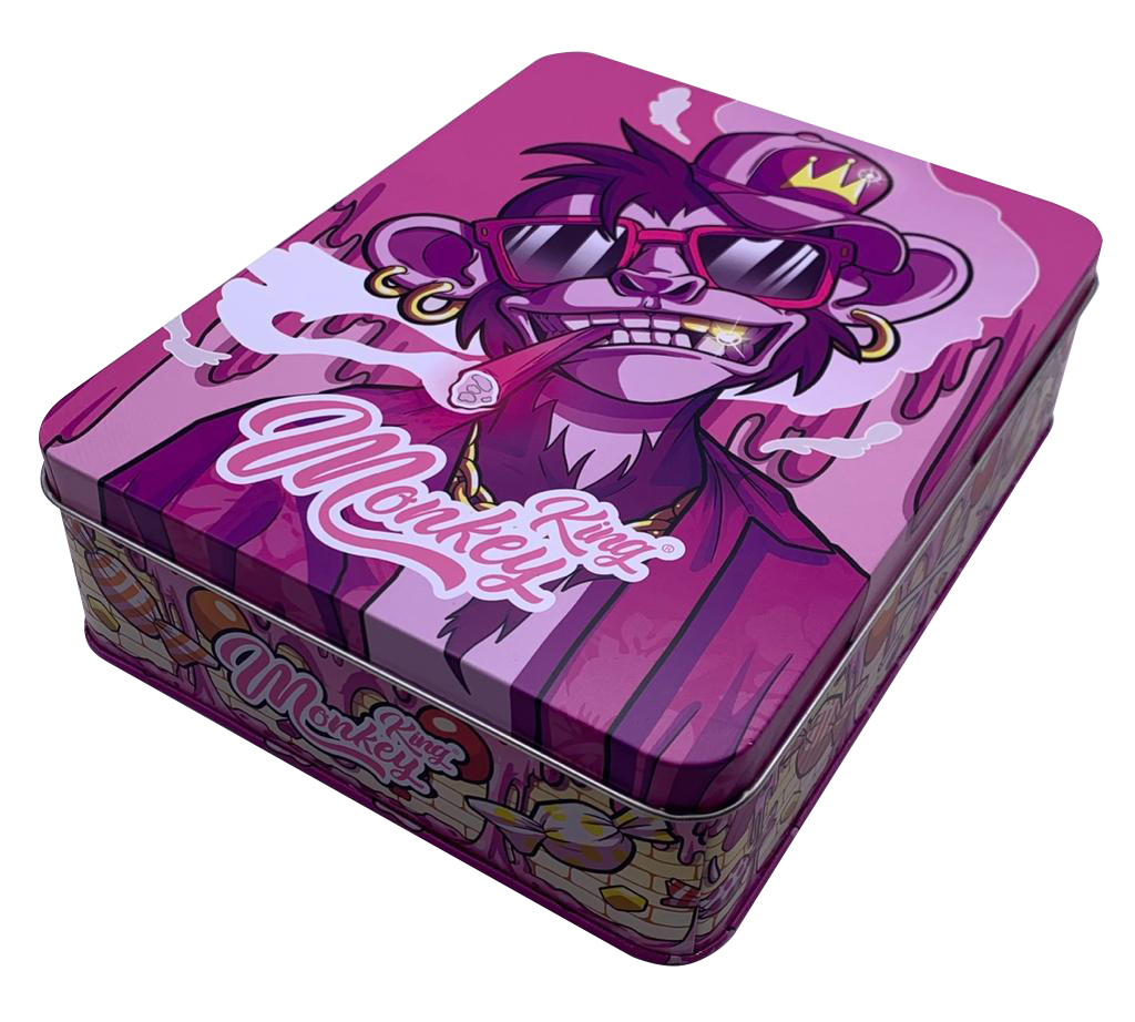 Pink Monkey King Large Metal Storage Box for Tobacco and Smoking Materials