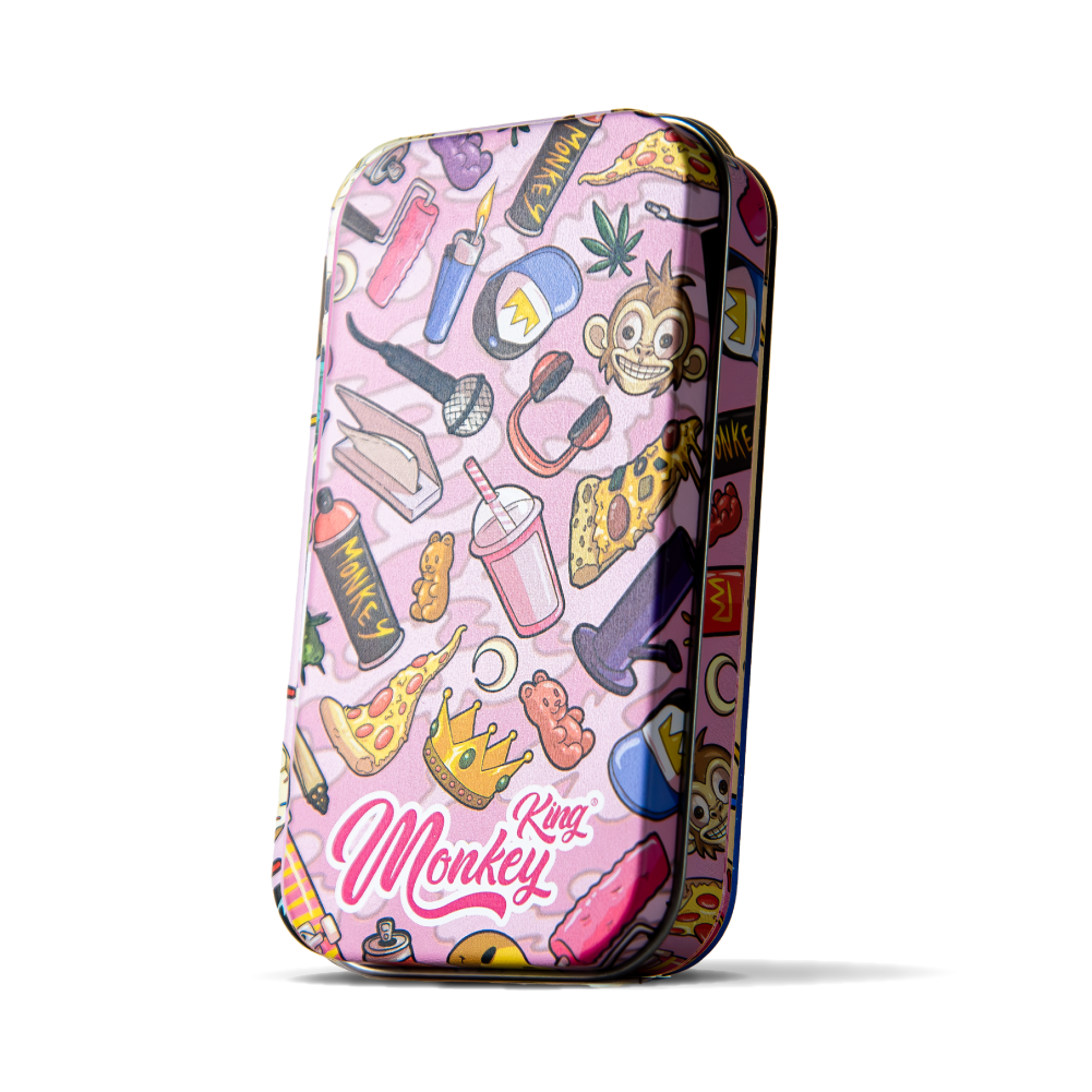 Pink Pattern - Monkey King Small Metal Tobacco Tins for Smoking Storage