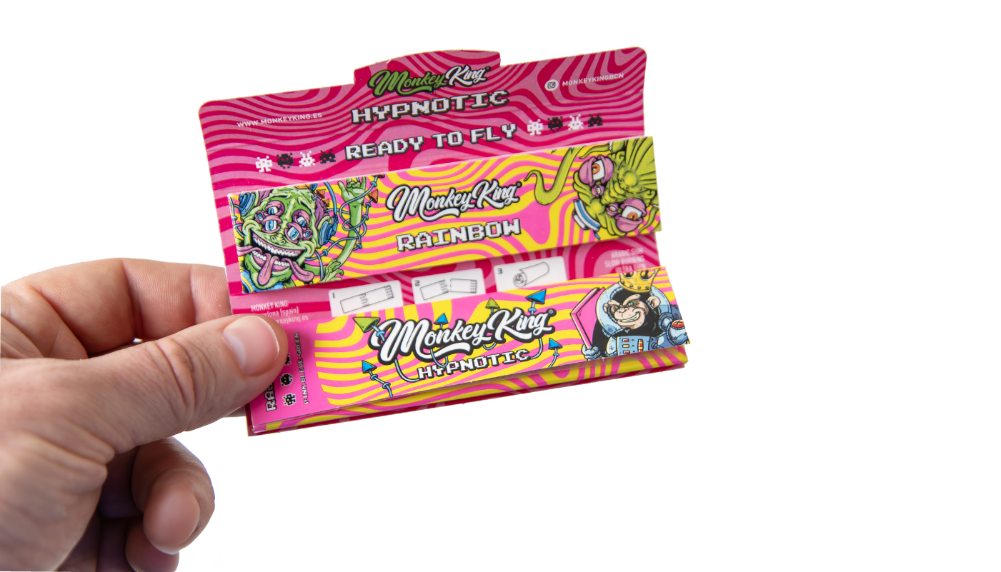 Hand Held Monkey King Hypnotic Rolling Papers: King Size Slim Rainbow