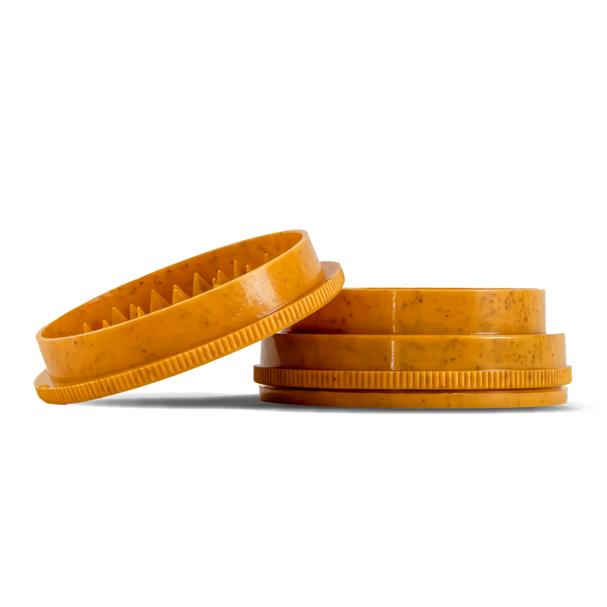 Monkey King Yellow Plastic Grinder with 3 Parts and Stash Pot Side View