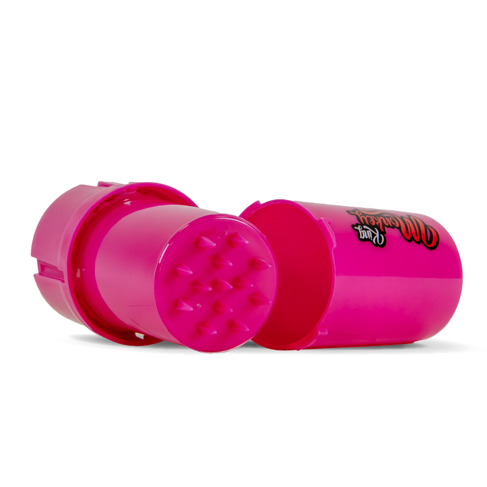 Open Pink Monkey King Plastic Grinder Stash Pot with Storage