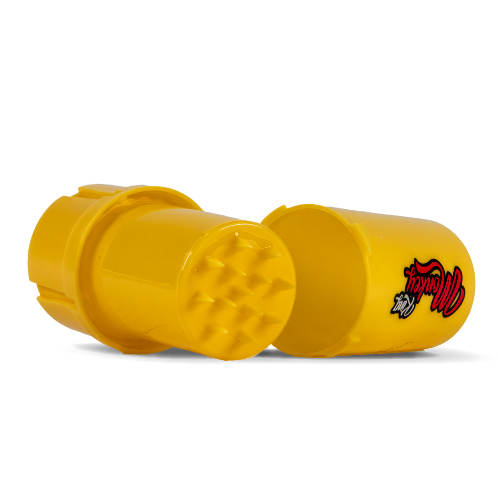 Open Yellow Monkey King Plastic Grinder Stash Pot with Storage
