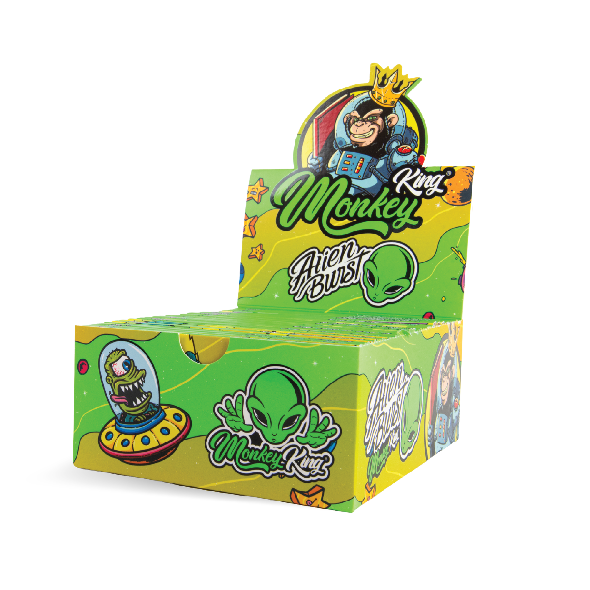 Monkey King Rolling Papers & Tips: Alien Burst - King Size Unbleached (Box of 24)