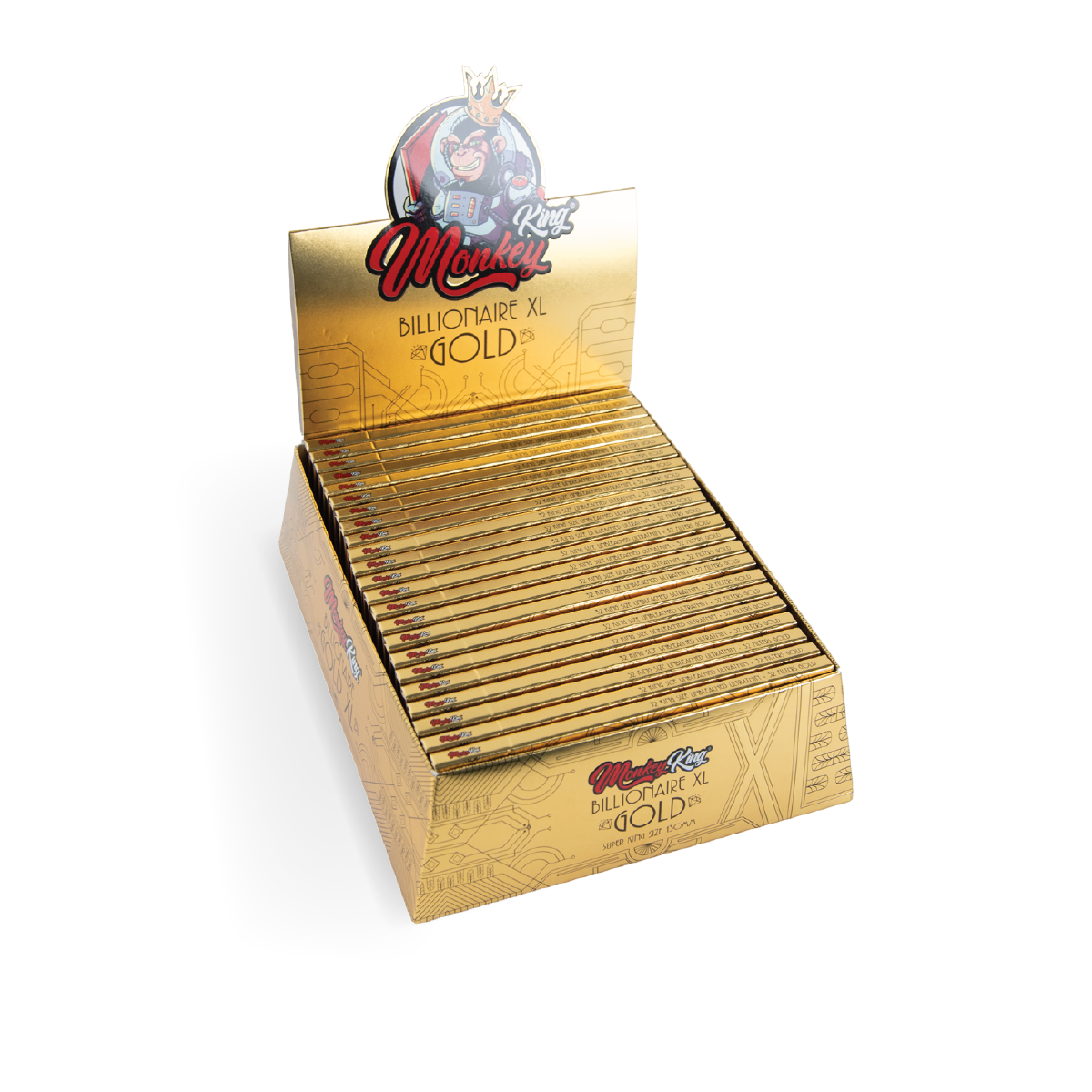 Monkey King Rolling Papers & Tips: Billionaire Gold XL - Extra Long (Box of 24)