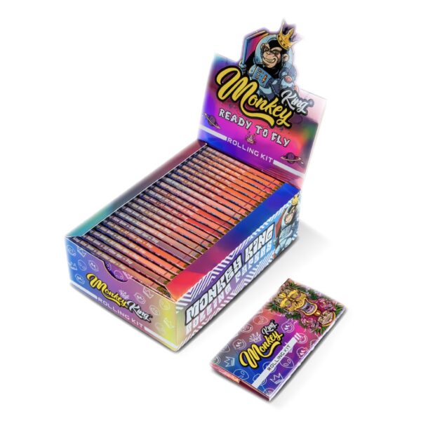 Monkey King Papers, Tips & Rolling Kit: Magnetic Ready to Fly - King Size Unbleached (Box of 24)