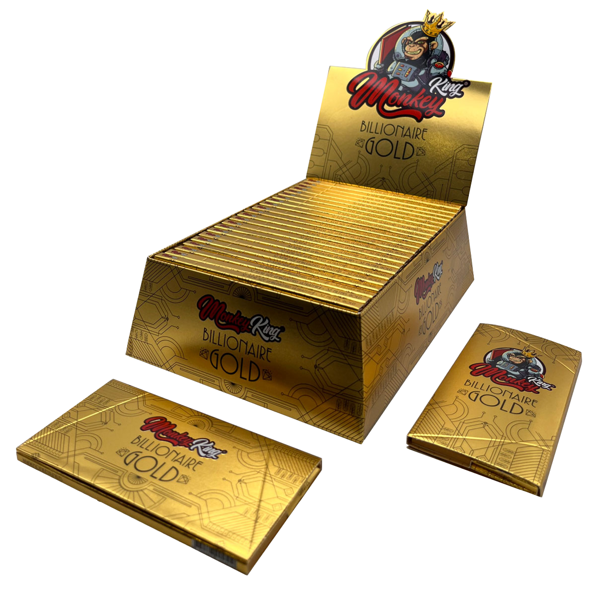 Monkey King Rolling Papers & Tips: Billionaire Gold - King Size (Box of 24)